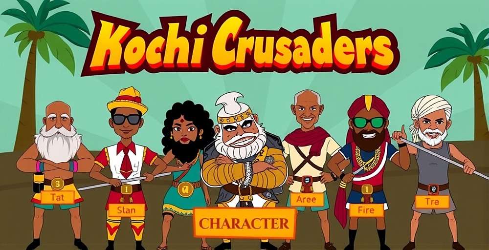 Kochi Crusaders Character Selection Kochi Crusaders character selection screen showing various Kerala-inspired characters